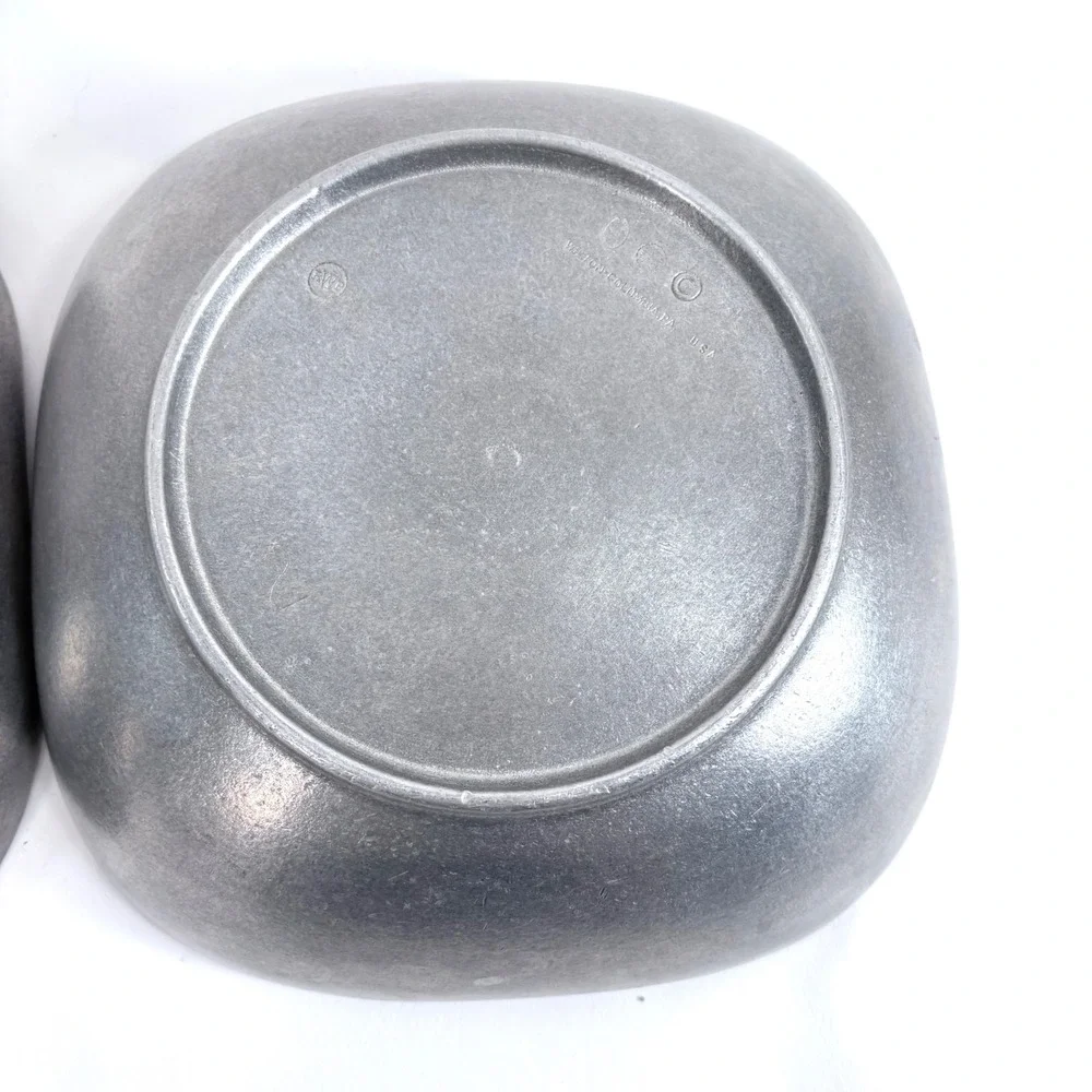 Wilton Armetale Serving Bowls Silver Pewter Finish Square Wavy Footed Set of 2